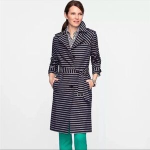 Talbots Navy and White Striped Trench Coat